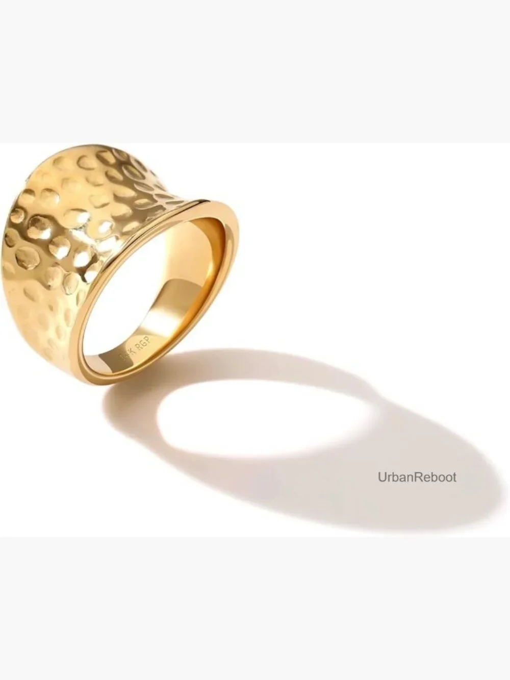 Hammered Band Ring 14K Gold Plated Unisex Thumb Ring Size 5-10